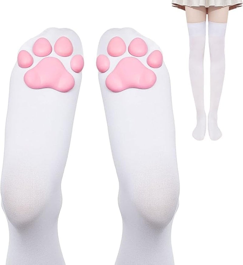 ChicAbode Cat Paw Pad Socks,Thigh High Socks, Cute 3D Kitten Claw Stockings for Women Girls Cosplay - Image 1