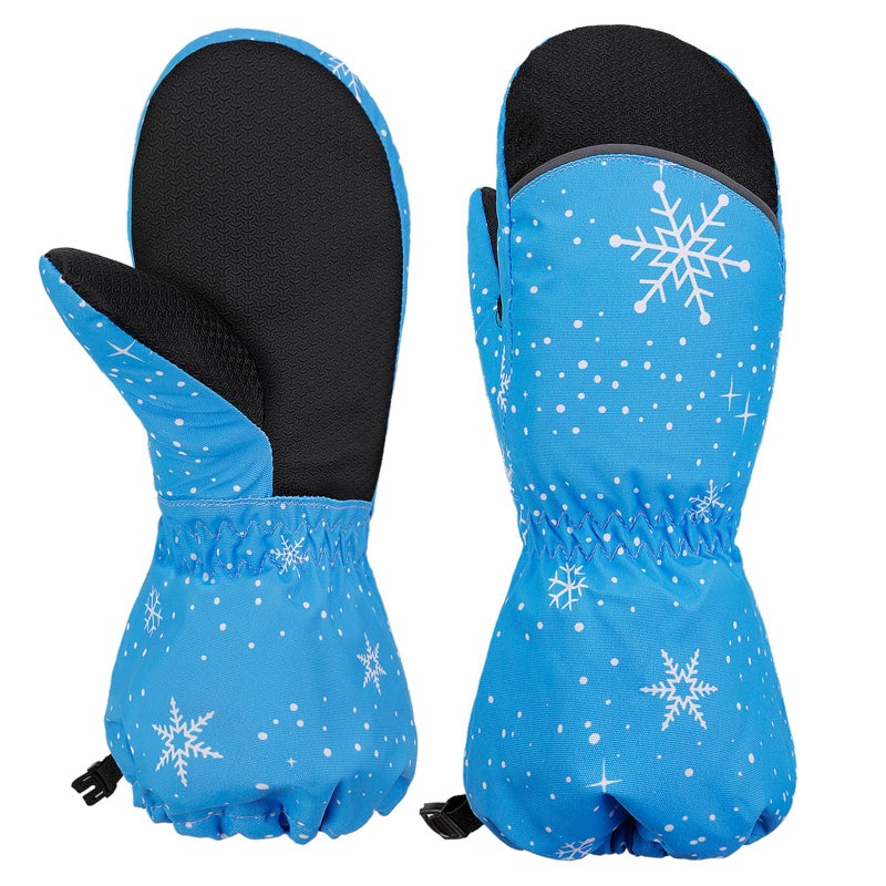 RunRRIn Snow Mittens & Ski Gloves for Kids Boys Girls Toddlers - Waterproof, Touchscreen Winter Gloves with Thermal Insulated, Warm for Skiing, Snowboarding & Cold Weather (Blue Snow S) - Image 1