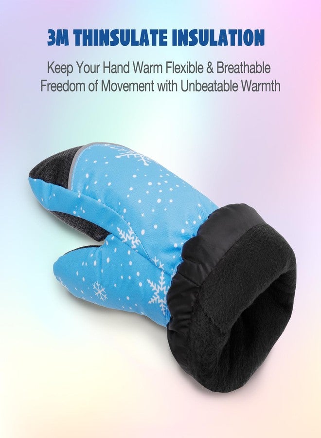 RunRRIn Snow Mittens & Ski Gloves for Kids Boys Girls Toddlers - Waterproof, Touchscreen Winter Gloves with Thermal Insulated, Warm for Skiing, Snowboarding & Cold Weather (Blue Snow S) - Image 2