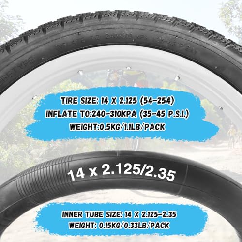 WEEROCK 14 Inch E-Bike Tire Kids Bike Tire 1 Pack 14x2.125 Bicycle Tires with 1 Pack Inner Tubes Folding Replacement Bicycle Tire for Electric Bicycle - Image 3