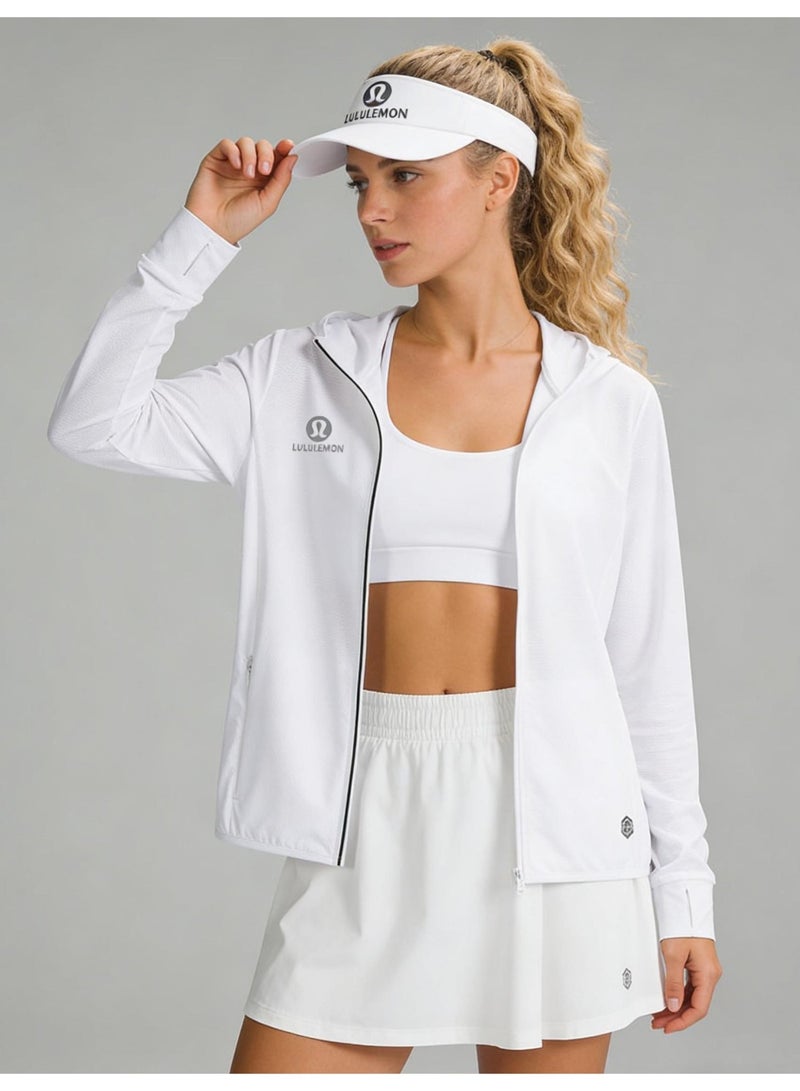 Lululemon UPF 50+ sunscreen clothing for men and women, outdoor lightweight full zipper hoodie coat, comfortable and breathable long-sleeved coat with thumb hole, suitable for daily wear, sports training, running, hiking, fishing, mountain climbing or other outdoor activities. - Image 1