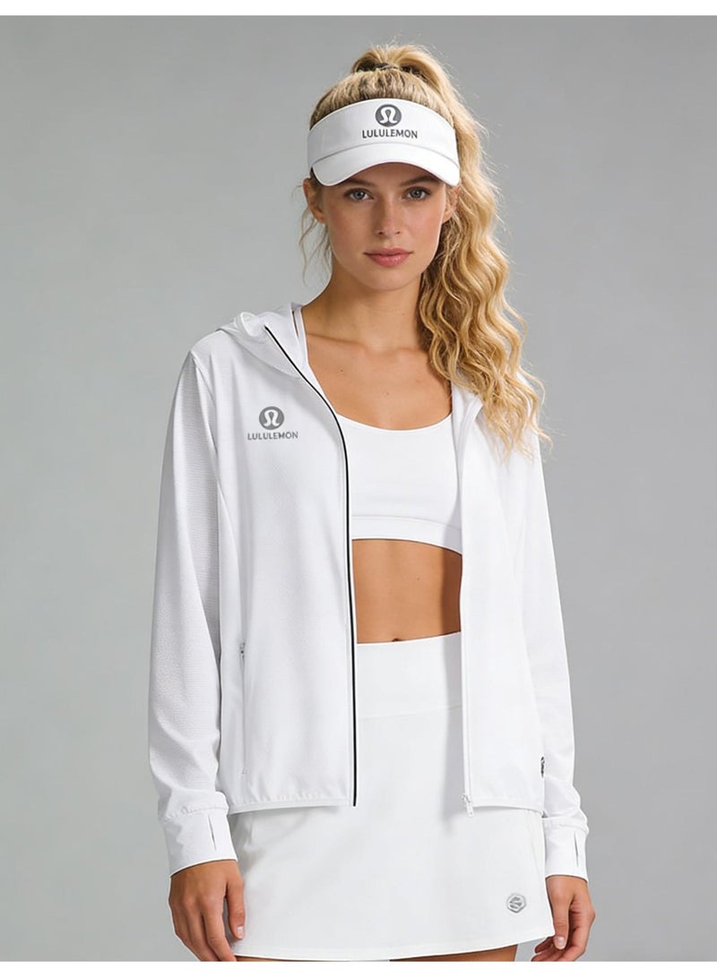 Lululemon UPF 50+ sunscreen clothing for men and women, outdoor lightweight full zipper hoodie coat, comfortable and breathable long-sleeved coat with thumb hole, suitable for daily wear, sports training, running, hiking, fishing, mountain climbing or other outdoor activities. - Image 5