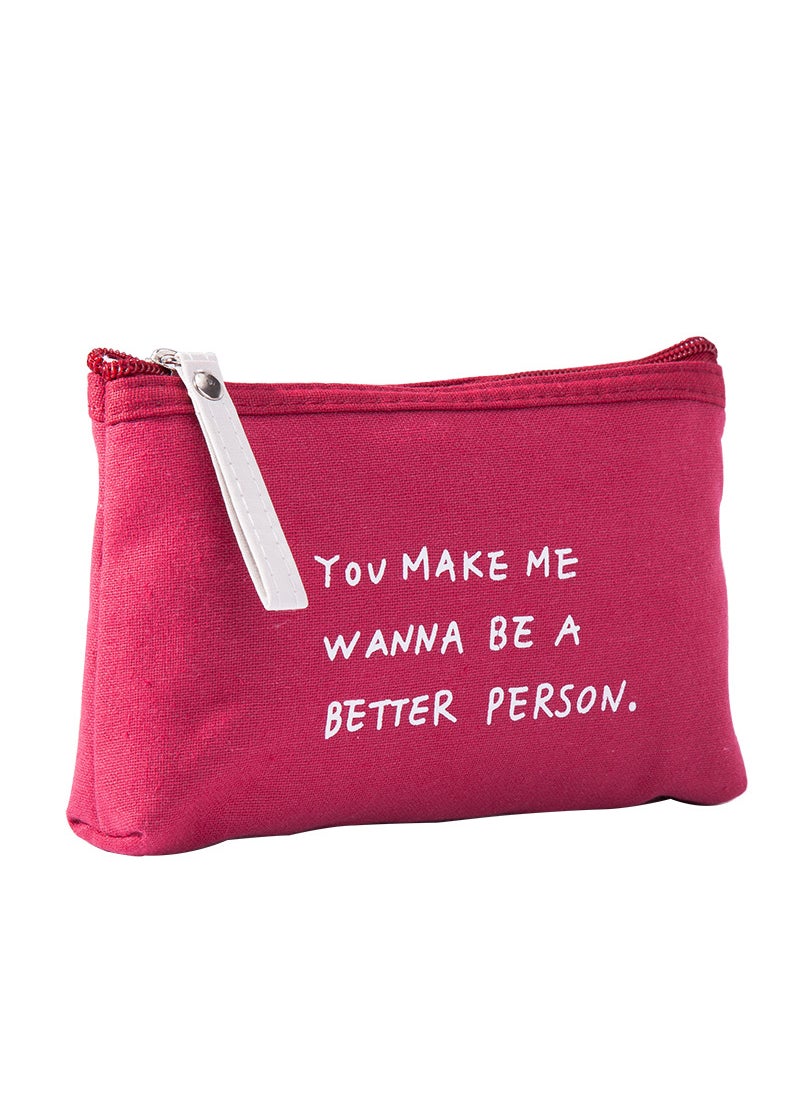 Generic Korean Floral Canvas Makeup Bag Large CapacityThree rows of letters wine red Three rows of letters wine red 