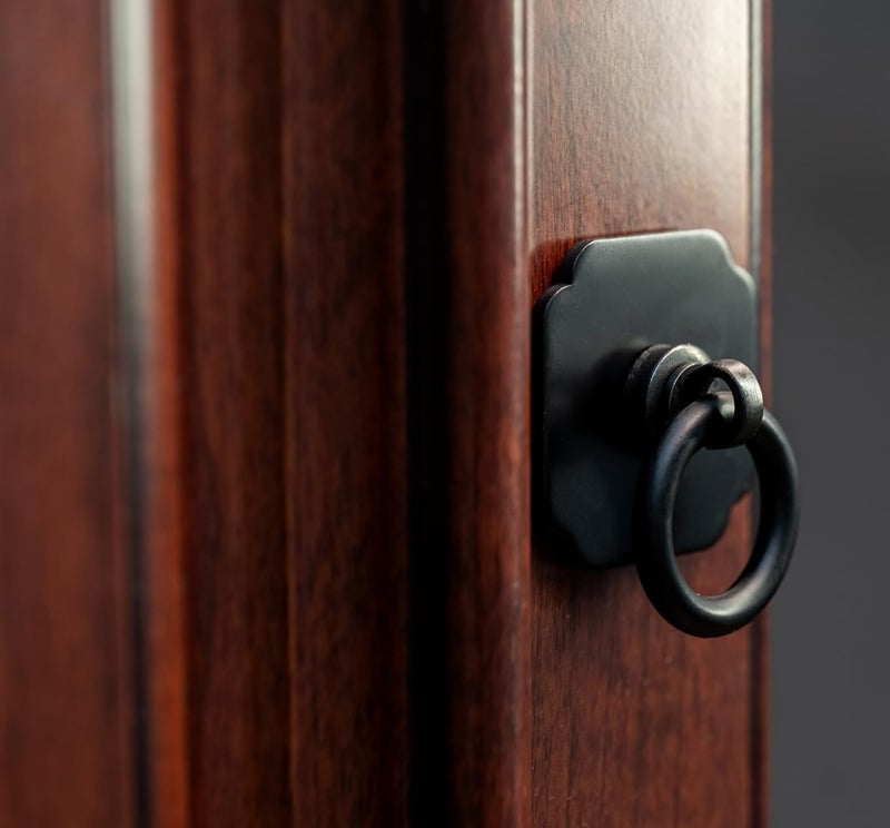trust4care 4-Pack Black Cabinet/Bi-Fold Closet Ring Pulls Handle with 1-3/5 Inch Backplate â€“ Vintage Drawer Knob for Kitchen Cabinets, Bifold Closet Doors, Wardrobes, Dressers Decorative Hardware - Image 5