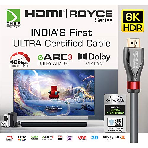 DHIVIS Royce 8K Certified HDMI 2.1, (3 Meters) 4K@120hz, 48Gbps, VRR, eARC, HDR 10 and Dolby Vision, HDCP 2.2, 2.3, Support 4K -120Hz Tested with 4K OLED TV, PS5, RTX3080/3090, Xbox Series X. - Image 2
