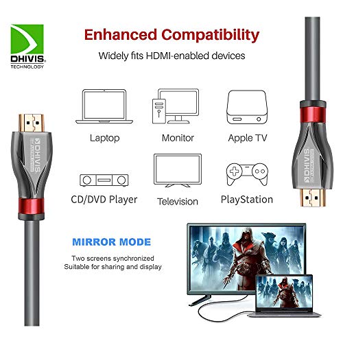 DHIVIS Royce 8K Certified HDMI 2.1, (3 Meters) 4K@120hz, 48Gbps, VRR, eARC, HDR 10 and Dolby Vision, HDCP 2.2, 2.3, Support 4K -120Hz Tested with 4K OLED TV, PS5, RTX3080/3090, Xbox Series X. - Image 4