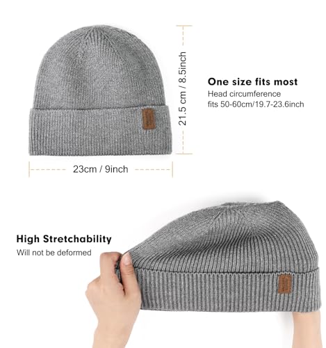 Wmcaps Winter Beanie for Men Women, Fleece Lined Beanie Soft Warm Knit Hat Ski Stocking Cuffed Cap (Grey) - Image 3