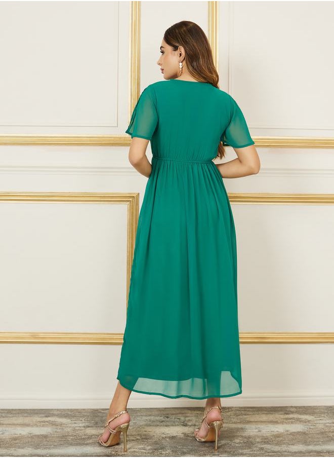 Styli - Embroidered Beaded Detail A-Line Maxi Dress - Image 1