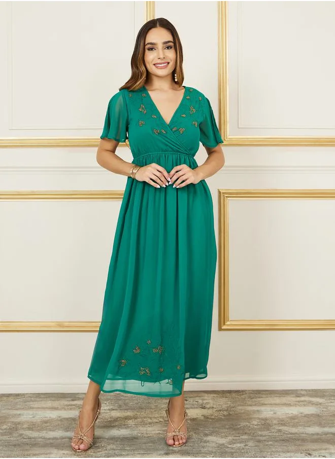ستايلي Embroidered Beaded Detail A-Line Maxi Dress