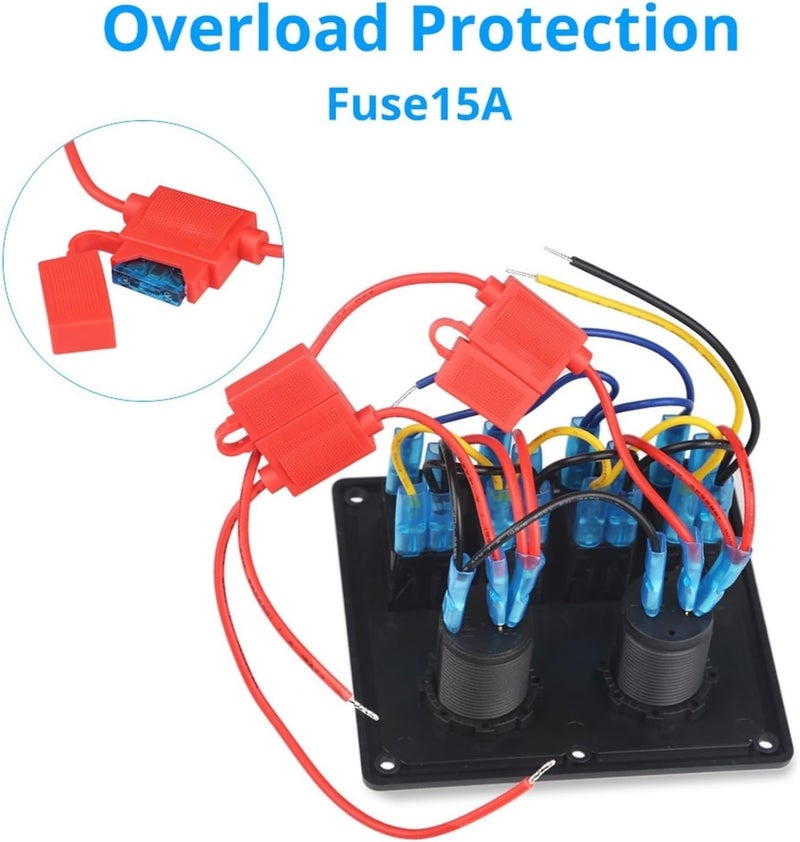 Wivplex 12V 24V 4 Gang Toggle Switch Panel with USB Charger - Image 3
