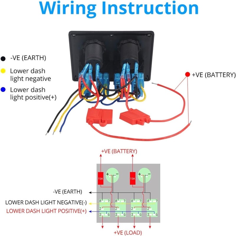 Wivplex 12V 24V 4 Gang Toggle Switch Panel with USB Charger - Image 2
