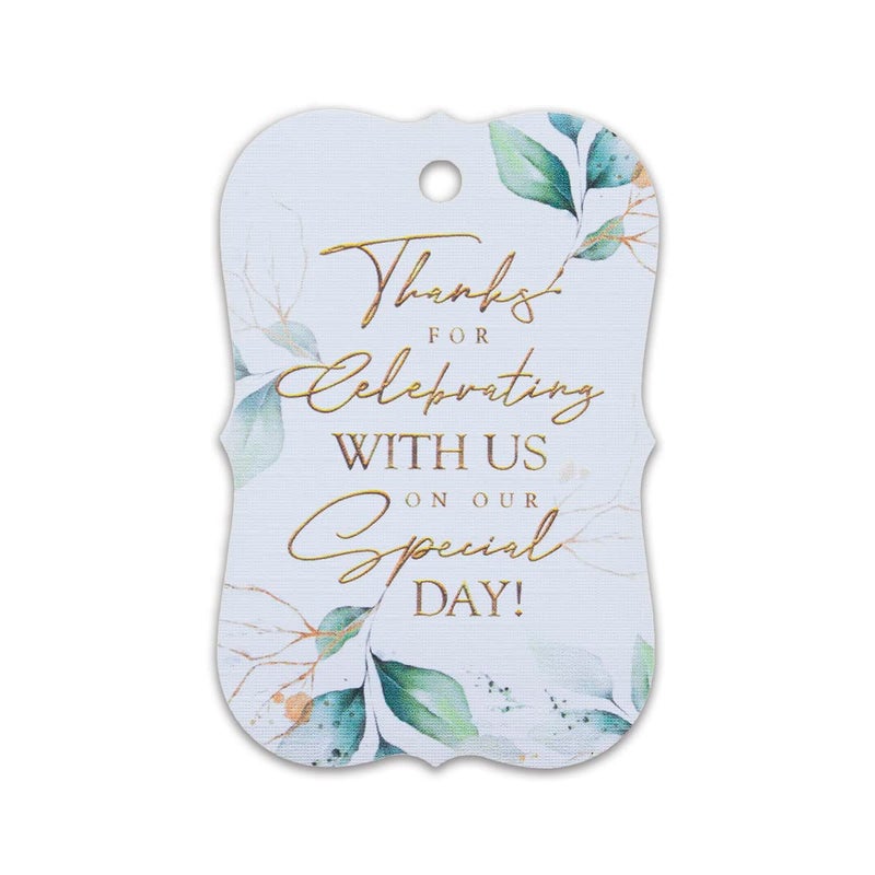 SummerRay 50pcs White Thank You for Celebrating with Us on Our Special Day Tags Wedding Bridal Shower Favors Gift Tags with Floral Theme White I