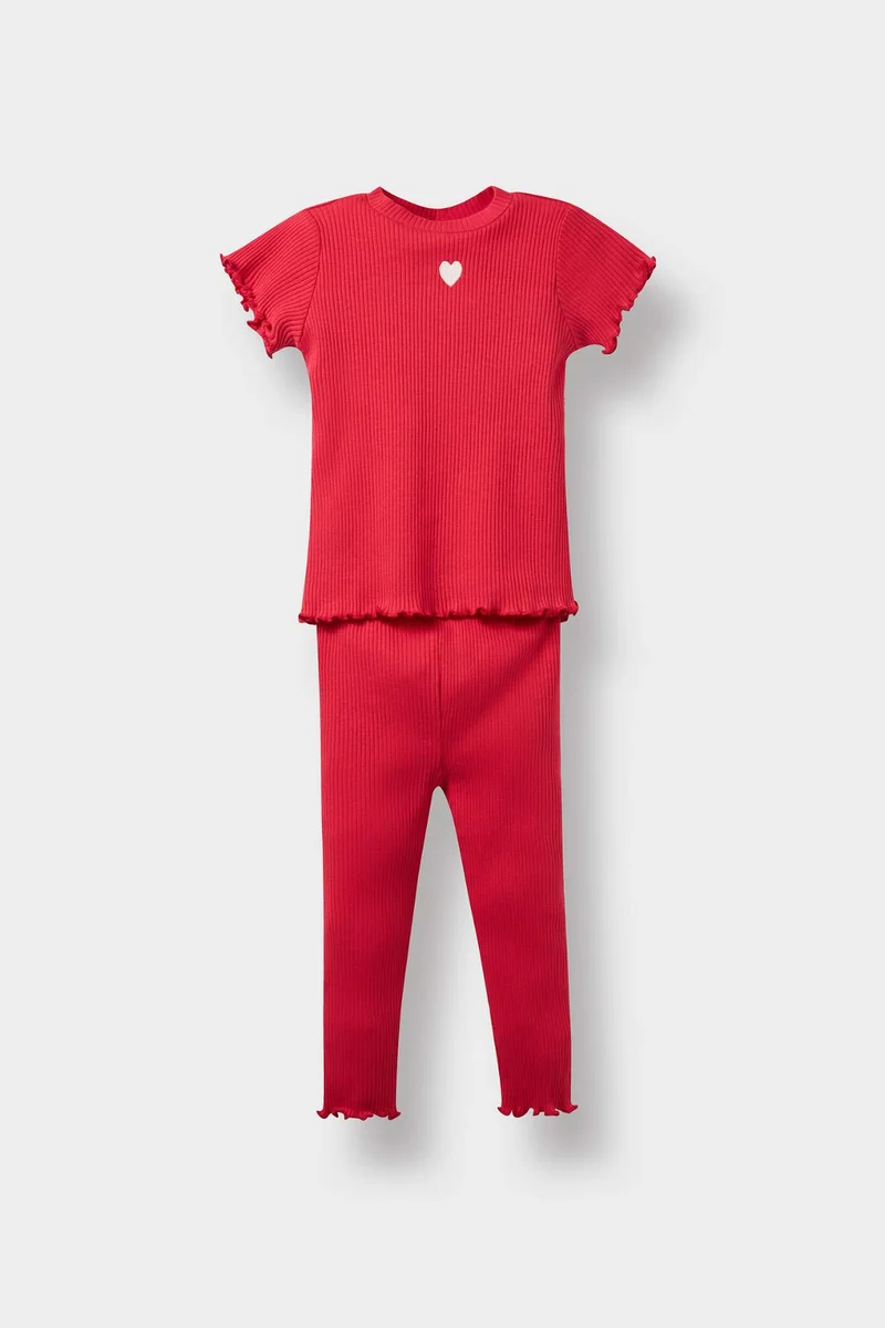 Defacto Baby Girl Heart Ribbed Camisole T-Shirt Leggings 2 Piece Set