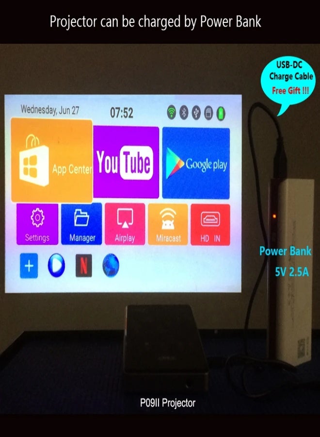 AROAQ DLP P09-II Full HD 4K Projector – Android 9.0, Mini Portable Smart Beamer with WiFi, Bluetooth 4.2, 2GB DDR4 + 32GB Storage, 5000mAh Battery, Home Cinema - Image 4