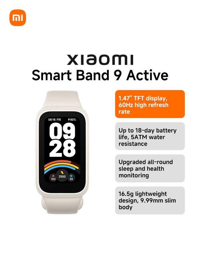 Xiaomi Smart Band 9 Active – Beige White | Fitness Tracker with AMOLED Display & Health Monitoring Beige White - Image 1