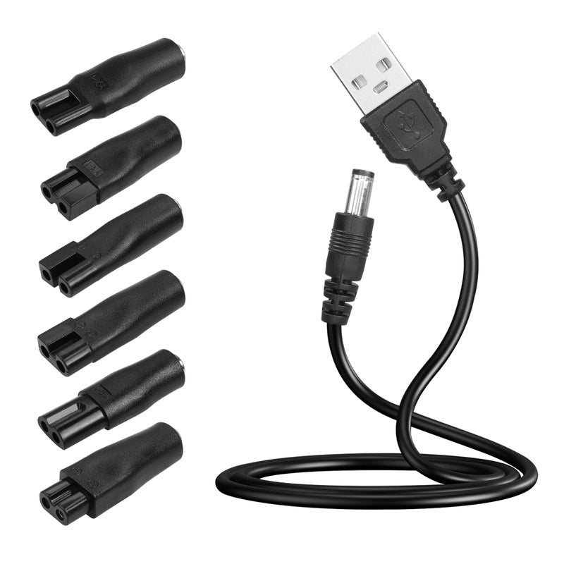 YAODHAOD 7PCS Electric Shaver Charger Cable Power Cord 5V USB Replacement Charger Adapter Set Suitable for Electric Hair Clippers Beard Trimmers Shavers Beauty Instruments Desk Lamps Purifiers