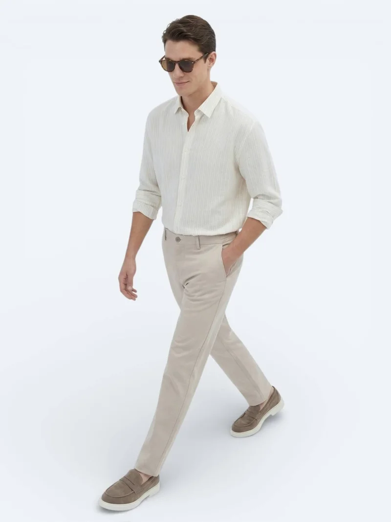 Kip Saffron Striped Oversize Fit Long Weaving Casual Shirt