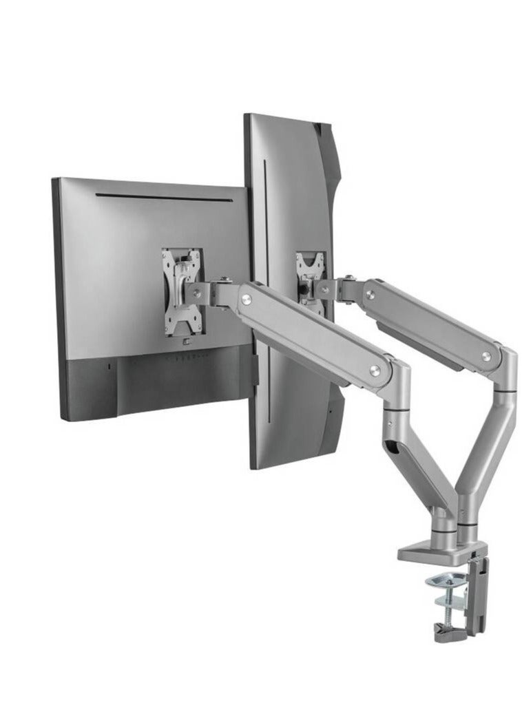 نيوستار ذراع الشاشة المزدوجة من نيوستار مصنوعة من الألمنيوم الفاخر، مزودة بنابض يساعد على الضبط، تناسب الشاشات من 17" إلى 32"، سعة وزن قصوى 10 كجم، توتر نابض مدمج، إدارة الكابلات، VESA قابلة للفصل، فضي | 91-LDT53C024 - Image 2