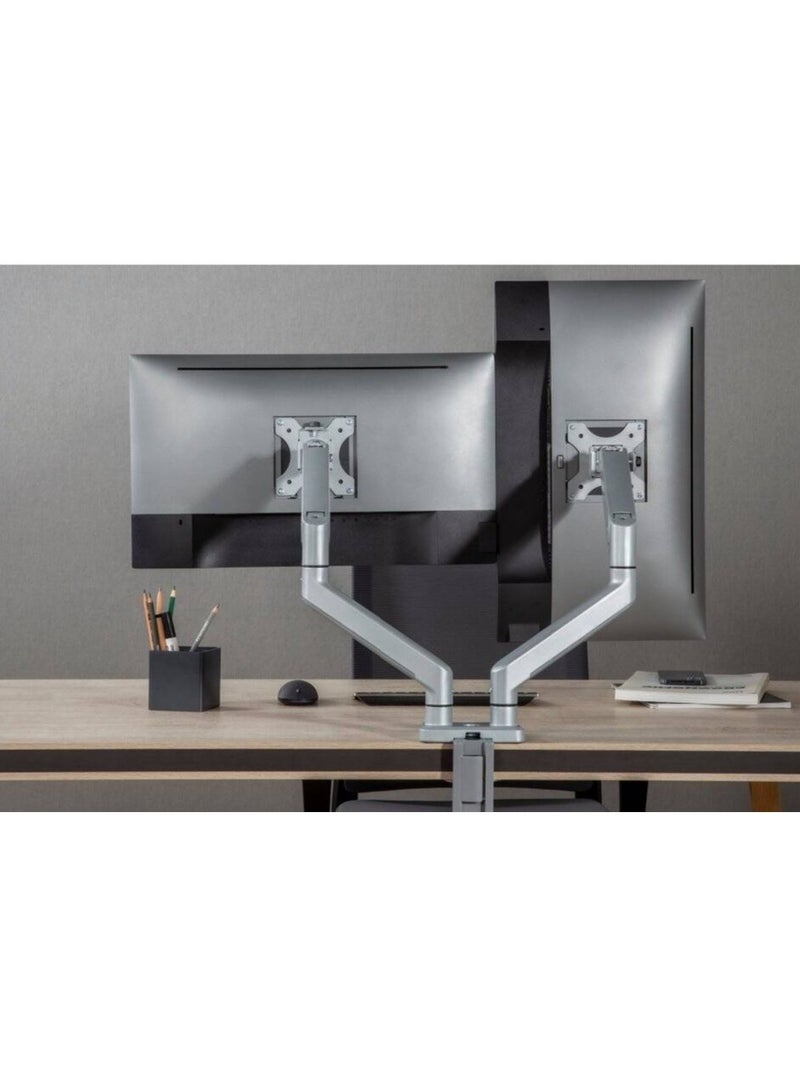 نيوستار ذراع الشاشة المزدوجة من نيوستار مصنوعة من الألمنيوم الفاخر، مزودة بنابض يساعد على الضبط، تناسب الشاشات من 17" إلى 32"، سعة وزن قصوى 10 كجم، توتر نابض مدمج، إدارة الكابلات، VESA قابلة للفصل، فضي | 91-LDT53C024 - Image 4