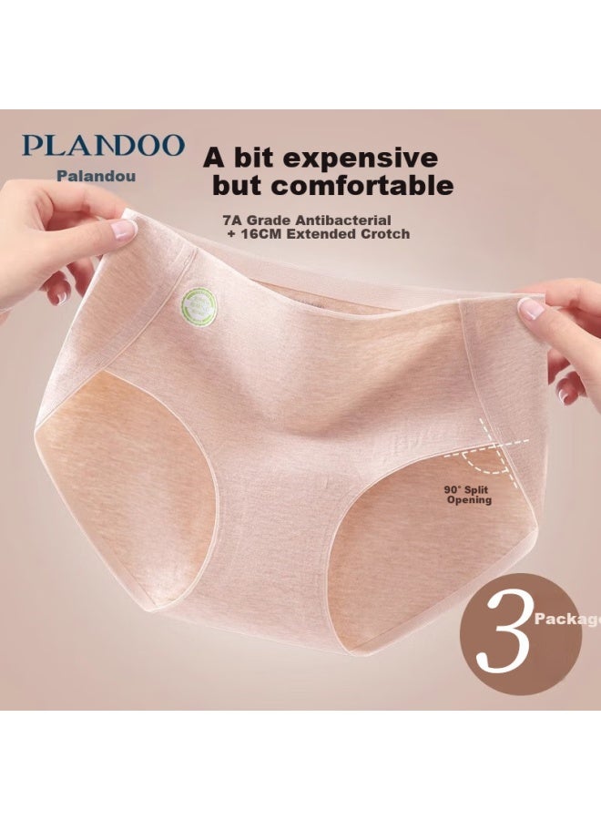 Plandoo Women's Underwear, Pure Cotton Antibacterial Full Cotton Extended Crotch, Class A Large Size, Colored Cotton Mid-rise Seamless Triangle Panties, L - Image 1