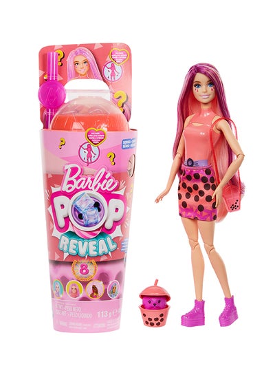 Barbie Pop Reveal Pink Wick Blonde Doll with Tumbler Wizard Mochi Bubble Tea with Ice Cubes Reveal Clothes, Pets and Surprise Accessories, Toy +3 Years Old (HTJ22)