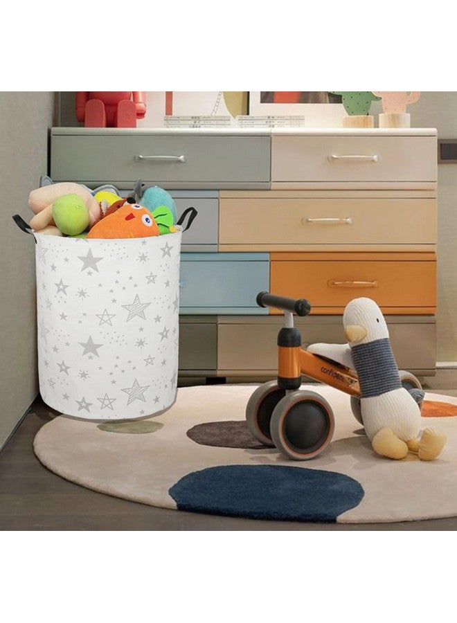 ACMUUNI 19.7" Inch Round Kids Laundry Clothes Hamper Laundry Basket with Handles,Baby Toys Storage Organizer Bins Laundry Gift Basket for Boys and Girls Room, Bedroom Decorate(Grey Star) - Image 2