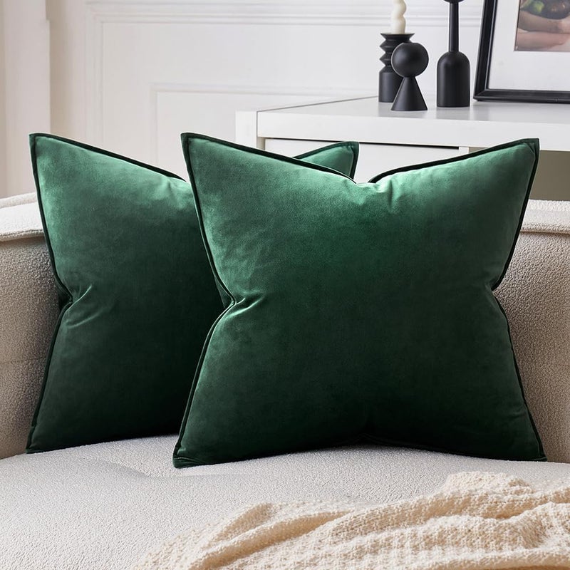 MIULEE Army Green Velvet Throw Pillow Covers 18x18 Soft Decorative Solid Square Cushion Cases Pack of 2 Modern Luxury Home Decor for Couch, Sofa, Bedroom - Image 1
