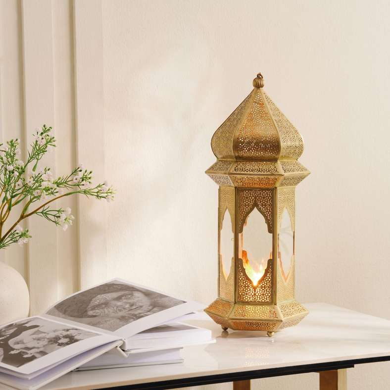 Pan Home فانوس معدني ذهبي مع زجاج شفاف