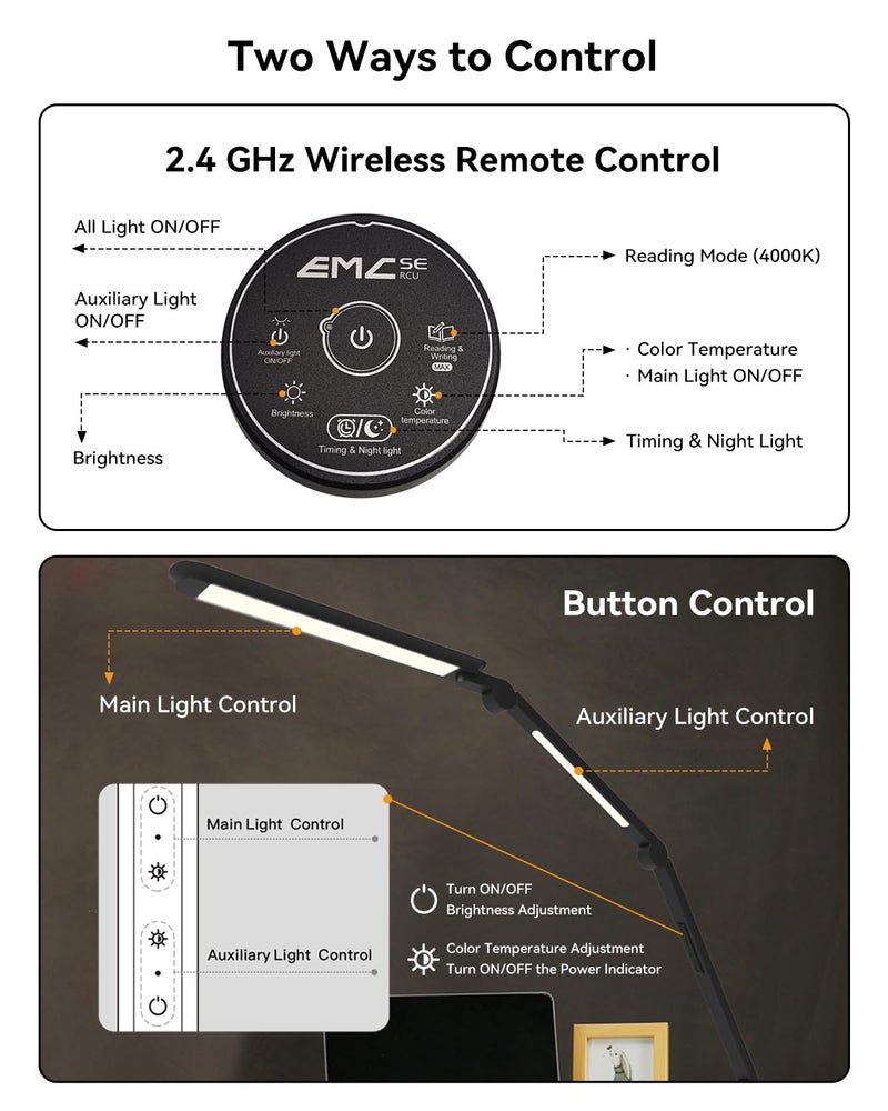 SUNLINKCO LED Desk Lamp with Clamp, Architect Desk Lamp with Remote, Flexible Swing Arm Desk Light with Dual LED Light, Stepless Dimming, 5 Color Mode & 4 Brightness for Sewing Painting Drafting Crafting - Image 5