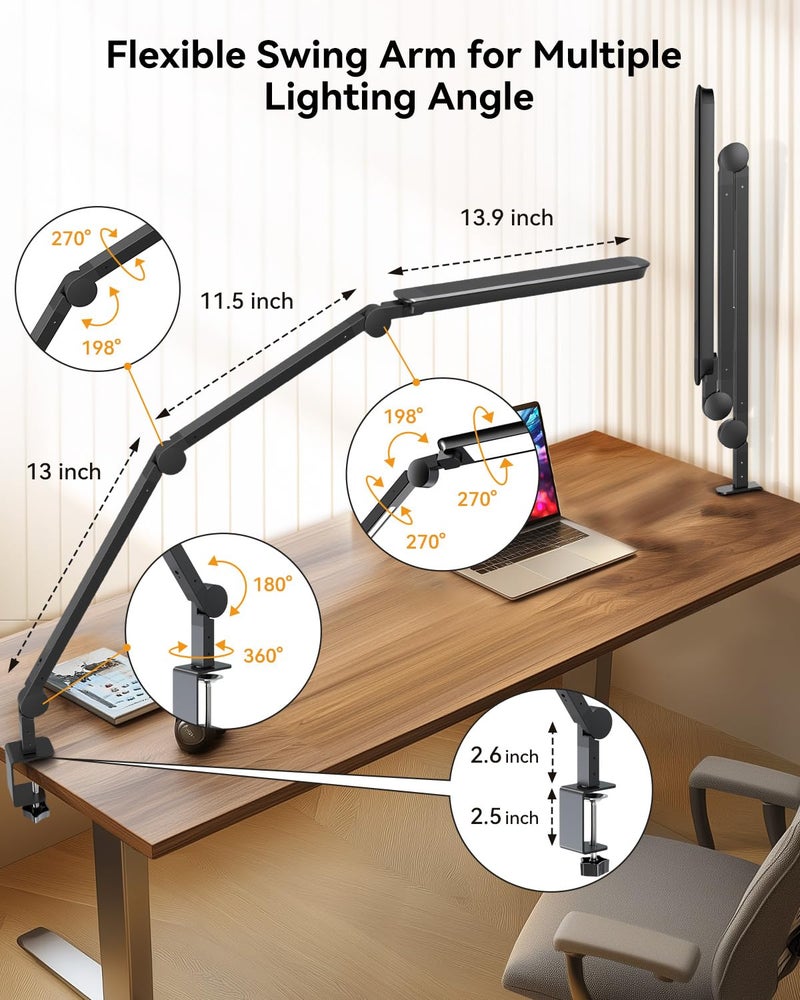 SUNLINKCO LED Desk Lamp with Clamp, Architect Desk Lamp with Remote, Flexible Swing Arm Desk Light with Dual LED Light, Stepless Dimming, 5 Color Mode & 4 Brightness for Sewing Painting Drafting Crafting - Image 4