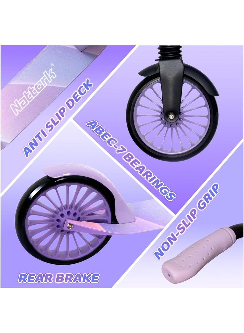 Nattork Kick Scooter for Age 6+ Kids Teens Adults, Max Load 110 KG, Adjustable Height Foldable with 8" Large Wheels, Anti-Shock Suspension - Image 3