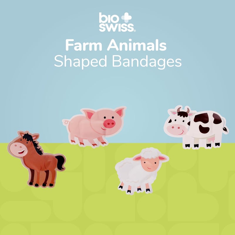 BioSwiss لصقات بيو سويس على شكل حيوانات المزرعة لاصقة ذاتياً خالية من اللاتكس معقمة للعناية بالجروح مجموعة إسعافات أولية ممتعة للأطفال 50 قطعة - Image 3