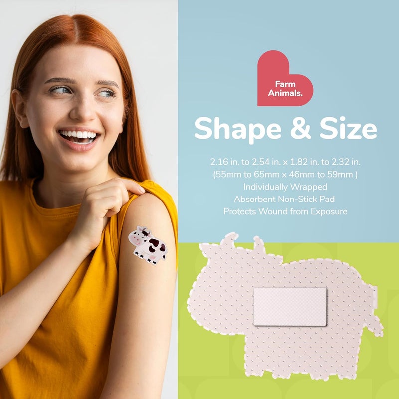 BioSwiss لصقات بيو سويس على شكل حيوانات المزرعة لاصقة ذاتياً خالية من اللاتكس معقمة للعناية بالجروح مجموعة إسعافات أولية ممتعة للأطفال 50 قطعة - Image 4