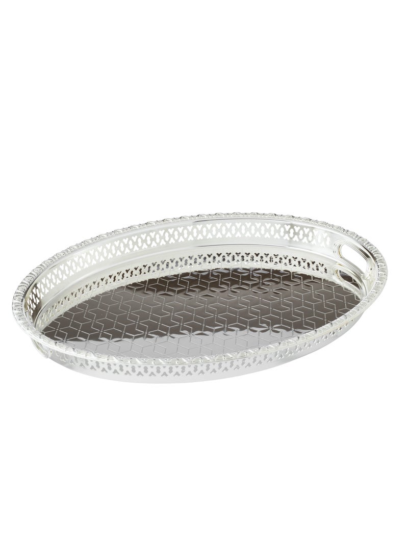 Bin Shahon Silver Metal Oval Serving Tray Medium - Image 1
