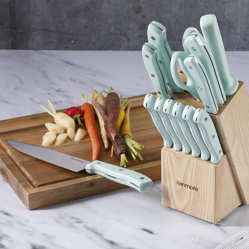 Kenmore Kane Stainless Steel Stamped TripleRiveted Knife Block Set 14Piece Glacier Blue - Image 3