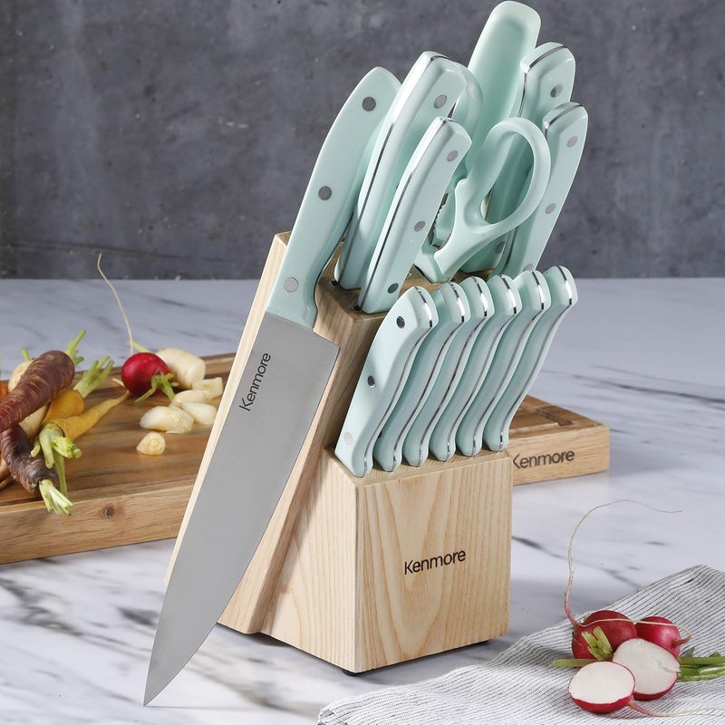 Kenmore Kane Stainless Steel Stamped TripleRiveted Knife Block Set 14Piece Glacier Blue - Image 2