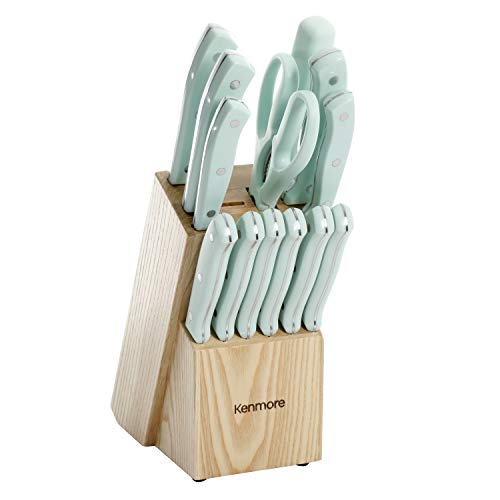 Kenmore Kane Stainless Steel Stamped TripleRiveted Knife Block Set 14Piece Glacier Blue - Image 1
