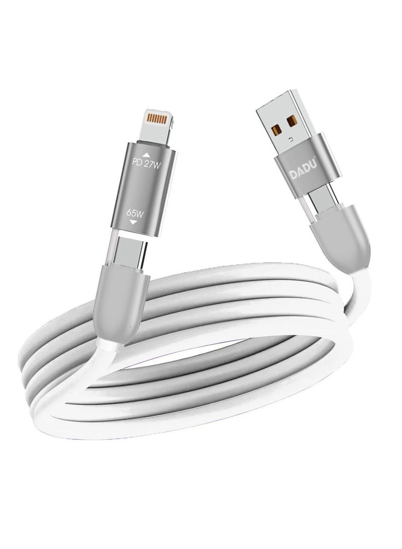 DADU 4-in-1 USB C Fast Charging Cable 1.5 Meter, 65W PD Type-C to Type-C & USB-A to Type-C Fast Charger, USB-A to Lightning & Type-C to Lightning 12W Cable for iPhone 15, 14, 13, 12, 11, X, 8 Series, Samsung, Xiaomi, Huawei, Android Phones, Tablets & Laptops - Image 1