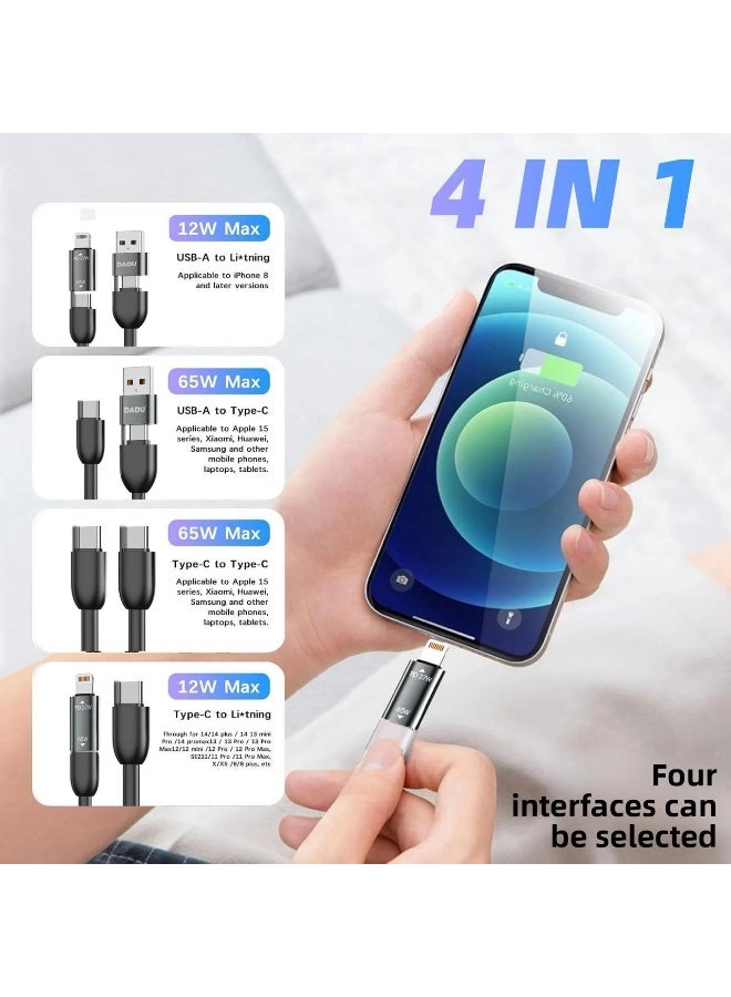 DADU 4-in-1 USB C Fast Charging Cable 1.5 Meter, 65W PD Type-C to Type-C & USB-A to Type-C Fast Charger, USB-A to Lightning & Type-C to Lightning 12W Cable for iPhone 15, 14, 13, 12, 11, X, 8 Series, Samsung, Xiaomi, Huawei, Android Phones, Tablets & Laptops - Image 4
