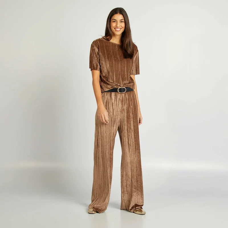 Kiabi  Loose-Fit Corduroy T-Shirt Brown for Women | Best Price UAE