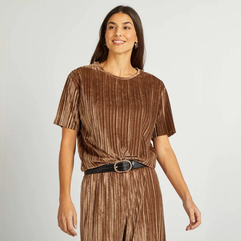 Kiabi Loose-Fit Corduroy T-Shirt Brown