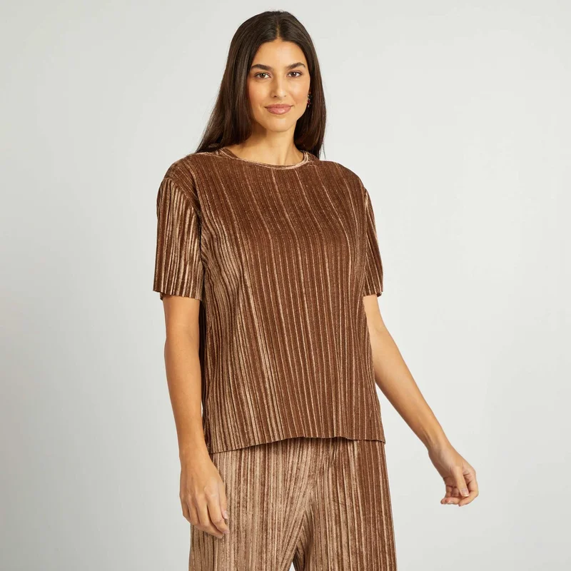Kiabi  Loose-Fit Corduroy T-Shirt Brown for Women | Best Price UAE
