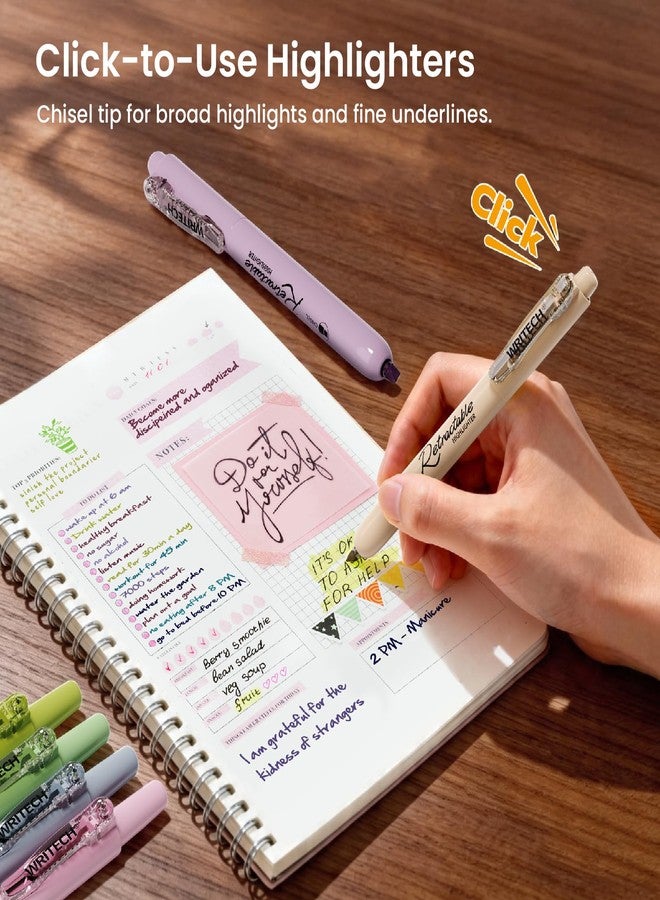 WRITECH Gel Pens Journaling Highlighters: Journal Set Aesthetic Assorted Vintage Color Ink 0.5mm Fine Point Retractable 2 in 1 Pen Smooth Writing Drawing 10ct - Image 3