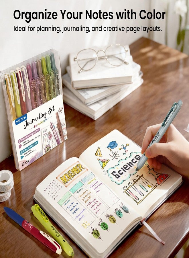 WRITECH Gel Pens Journaling Highlighters: Journal Set Aesthetic Assorted Vintage Color Ink 0.5mm Fine Point Retractable 2 in 1 Pen Smooth Writing Drawing 10ct - Image 5