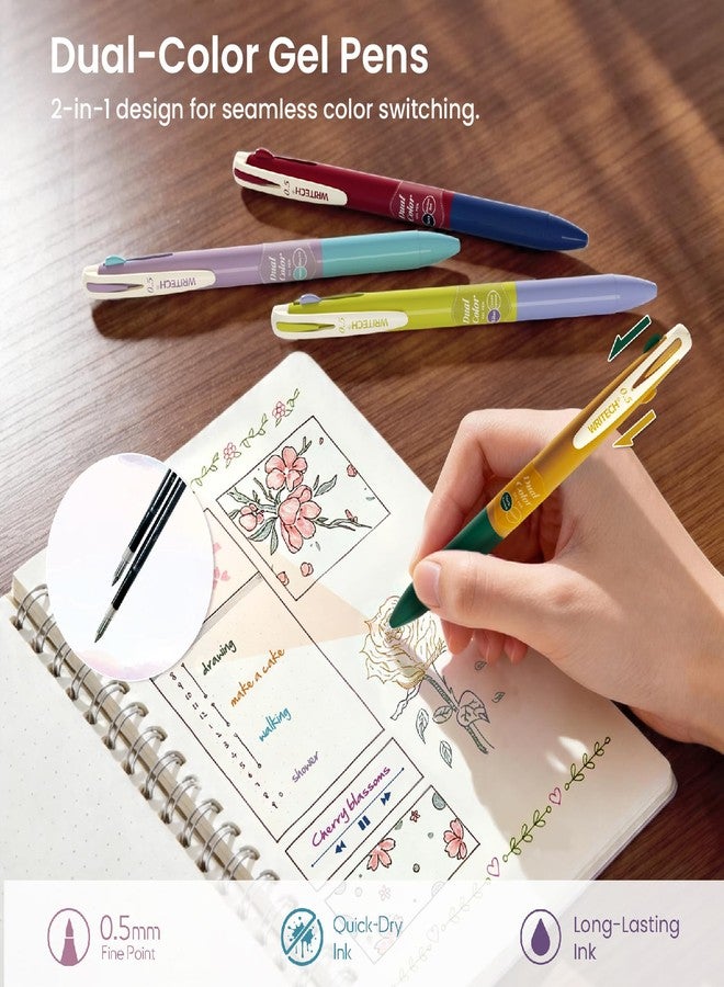WRITECH Gel Pens Journaling Highlighters: Journal Set Aesthetic Assorted Vintage Color Ink 0.5mm Fine Point Retractable 2 in 1 Pen Smooth Writing Drawing 10ct - Image 4