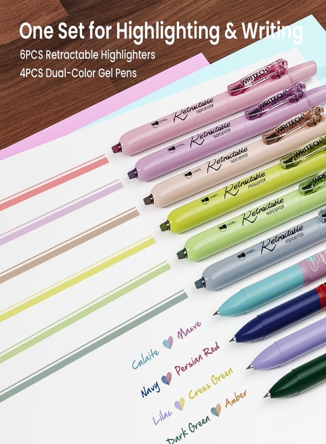WRITECH Gel Pens Journaling Highlighters: Journal Set Aesthetic Assorted Vintage Color Ink 0.5mm Fine Point Retractable 2 in 1 Pen Smooth Writing Drawing 10ct - Image 2
