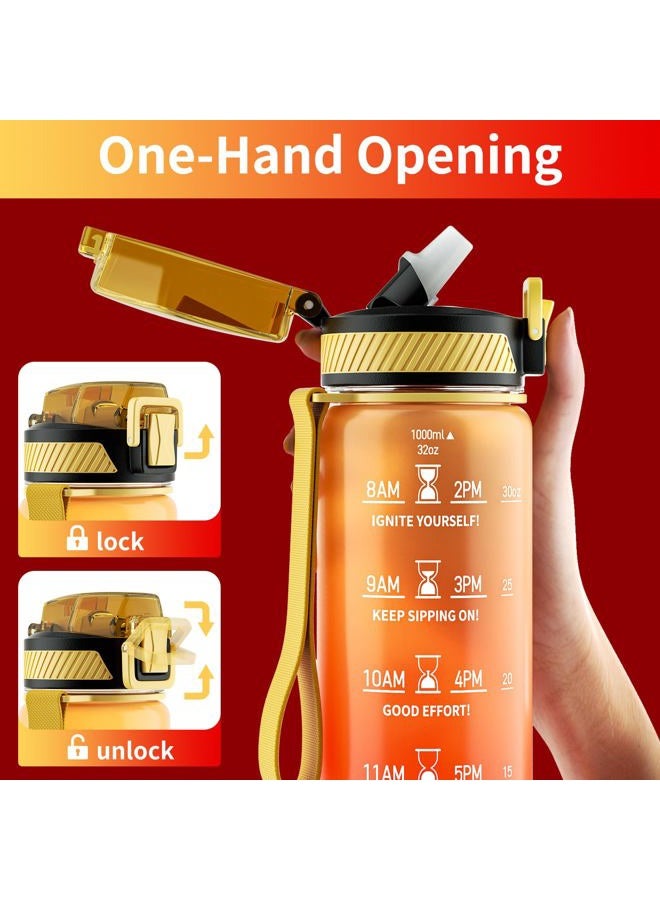 QLUR Water Bottle with Straw, 32oz Motivational Water Bottles with Time Marker to Drink, Tritan BPA Free, 1L Sports Water Bottle with Carry Strap LeakProof for Women Gym Fitness Outdoor (1 Pack) - Image 3