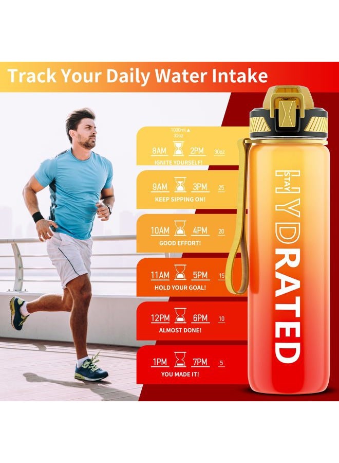 QLUR Water Bottle with Straw, 32oz Motivational Water Bottles with Time Marker to Drink, Tritan BPA Free, 1L Sports Water Bottle with Carry Strap LeakProof for Women Gym Fitness Outdoor (1 Pack) - Image 2