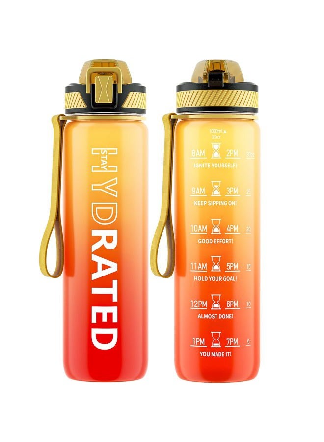 QLUR Water Bottle with Straw, 32oz Motivational Water Bottles with Time Marker to Drink, Tritan BPA Free, 1L Sports Water Bottle with Carry Strap LeakProof for Women Gym Fitness Outdoor (1 Pack) - Image 1