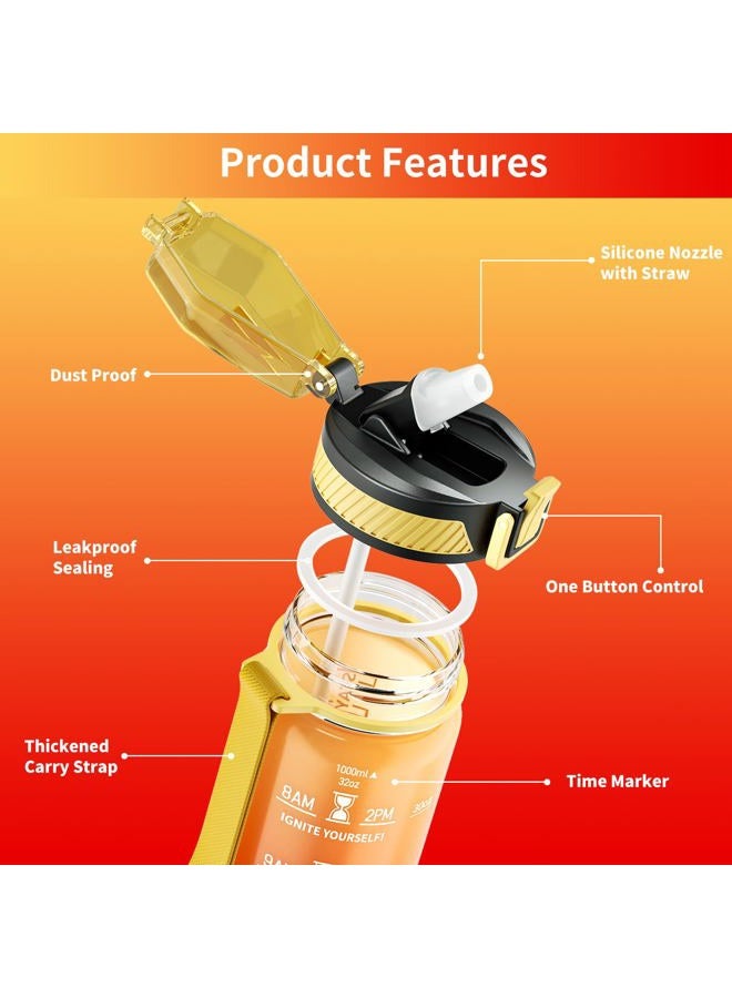 QLUR Water Bottle with Straw, 32oz Motivational Water Bottles with Time Marker to Drink, Tritan BPA Free, 1L Sports Water Bottle with Carry Strap LeakProof for Women Gym Fitness Outdoor (1 Pack) - Image 5